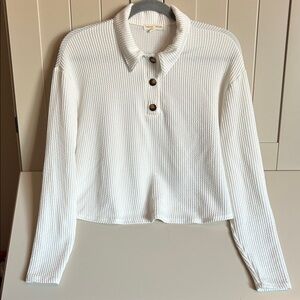 Moa Moa White Pullover Button-Up Knit Top